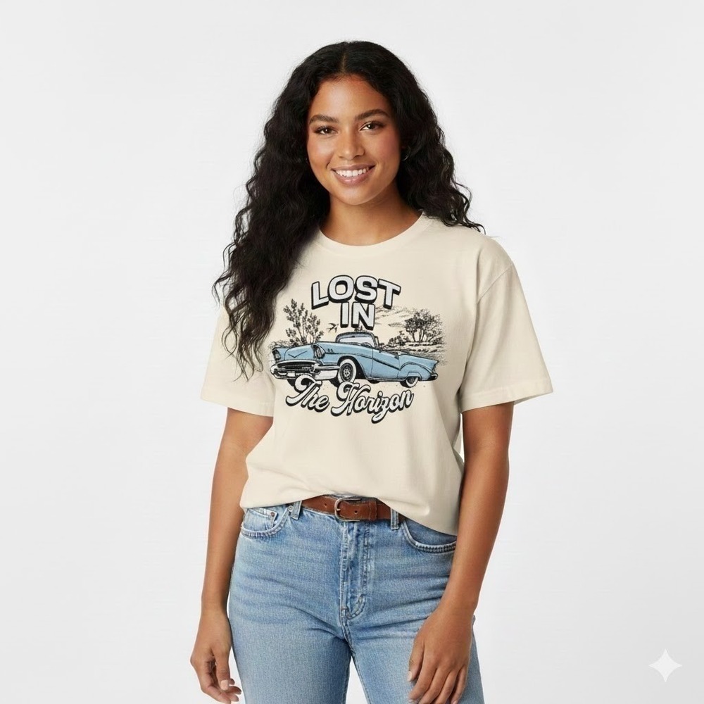 Streetwear Society Graphic Tee Tan Vintage Car Lost in the Horizon‎ Tee - Large